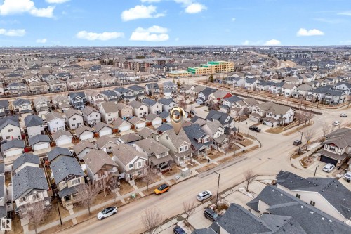 Aerial view showcasing the residential neighbourhood, with a clear street layout and diverse architectural styles among the properties - 607 Allard Boulevard, Edmonton, AB - Outdoor With View