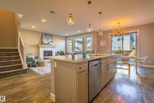 9815 225 Street, Edmonton, AB - Indoor Photo Showing Kitchen With Fireplace