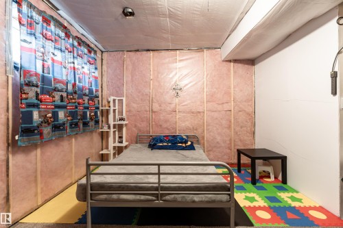 This property features unfinished walls with visible insulation and framing, a partial finished wall, and exposed ceiling joists - 22742 95A Ave, Edmonton, AB - Indoor Photo Showing Other Room