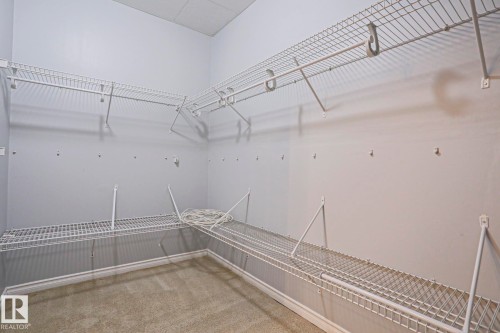 The property features a closet with wall-mounted wire shelving and carpeting - 205 79 Street Sw, Edmonton, AB - Indoor With Storage