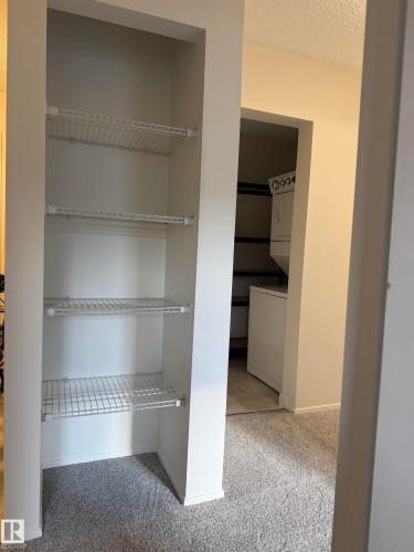 This property features built-in shelving with wire racks, offering practical storage solutions - 331 10636 120 Street, Edmonton, AB - Indoor With Storage