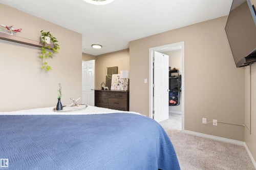 The room features carpeting, neutral-toned walls, and a light-colored ceiling - 3247 Cherry Crescent, Edmonton, AB - Indoor Photo Showing Bedroom