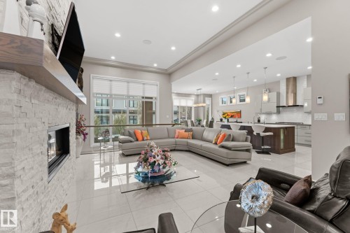 3412 Watson Place, Edmonton, AB - Indoor Photo Showing Living Room With Fireplace