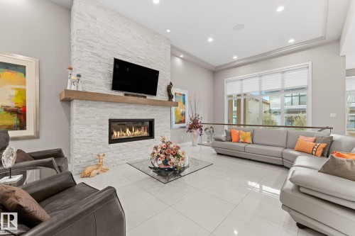 3412 Watson Place, Edmonton, AB - Indoor Photo Showing Living Room With Fireplace