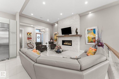 3412 Watson Place, Edmonton, AB - Indoor Photo Showing Living Room With Fireplace