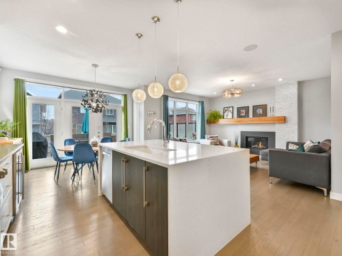 5921 Edmonds Crescent, Edmonton, AB - Indoor Photo Showing Kitchen With Fireplace With Upgraded Kitchen