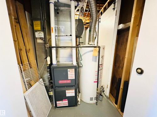 The property includes a Goodman furnace and a water heater - 15 Pinecliff Close Ne, Calgary, AB - Indoor Photo Showing Basement