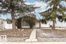 The property features a concrete walkway leading to the entrance, flanked by two mature evergreen trees - 8804 19 Avenue, Edmonton, AB  - Outdoor 