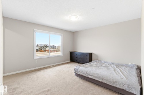 Bright room featuring light-colored walls and carpeting, a large window, and a ceiling light fixture - 1668 Chapman Way, Edmonton, AB - Indoor Photo Showing Bedroom