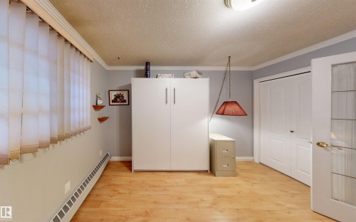 This room features light wood flooring, white walls, and a light fixture on the ceiling - 31 9914 80 Avenue, Edmonton, AB - Indoor Photo Showing Other Room