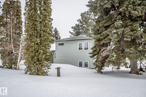 The property features light green siding, a dark grey roof, and white window frames - 5209 49 Ave, St. Paul Town, AB - Outdoor