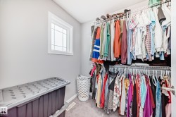 Walk-in closet featuring wire shelving, a window, and carpet flooring - 