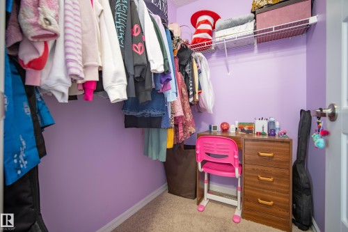 The property features a closet with a hanging rod, shelving, and carpeted flooring - 635 41 Avenue, Edmonton, AB - Indoor With Storage
