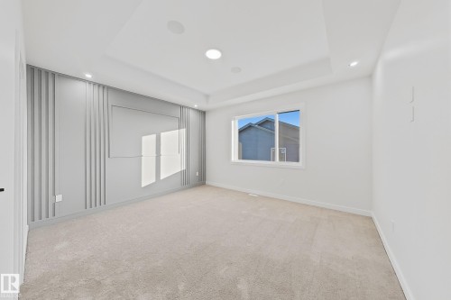 This room offers a neutral color palette, featuring plush carpeting and a decorative accent wall - 6449 28 Avenue, Edmonton, AB - Indoor Photo Showing Other Room