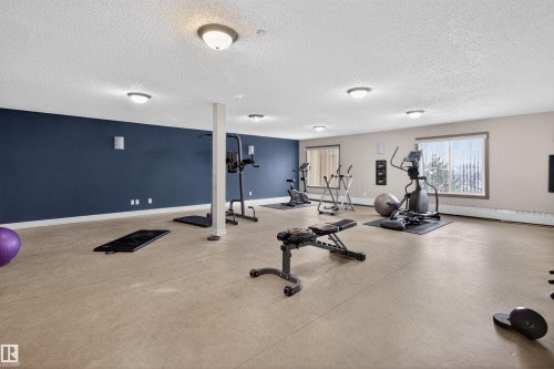 Building Gym - 106 4403 23 Street Nw, Edmonton, AB - Indoor Photo Showing Gym Room