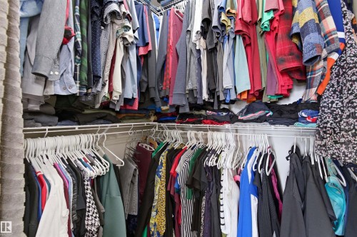 The property features a closet with white wire shelving and hanging rods - 678 Secord Boulevard, Edmonton, AB - Indoor With Storage