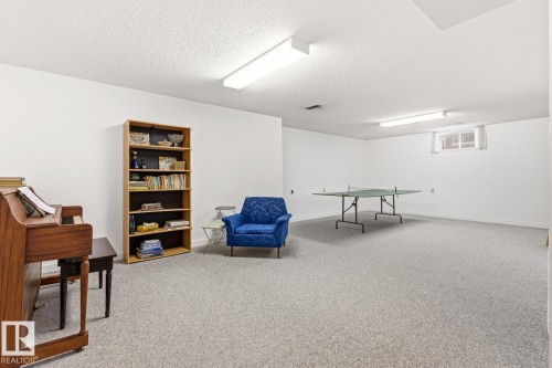 This spacious room features light gray carpeting, white walls, and fluorescent lighting - 10716 52 Avenue, Edmonton, AB - Indoor Photo Showing Other Room