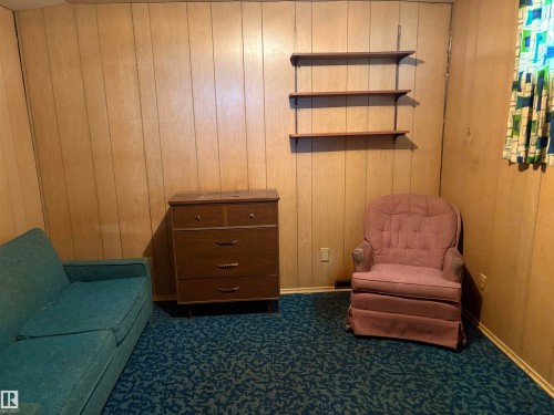 This room features paneled walls and patterned carpet flooring - 10916 151 Street, Edmonton, AB - Indoor