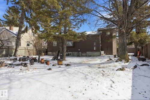The property features a spacious backyard with mature trees and a fenced perimeter - 11026 110 Avenue, Edmonton, AB - Outdoor