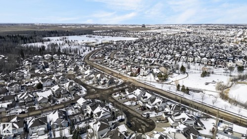 Aerial view showcasing the residential area with snow-covered rooftops, surrounded by a large expanse of trees - 20719 51 Avenue, Edmonton, AB - Outdoor With View