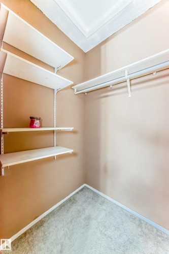 This closet features built-in shelving and a clothing rod, offering practical storage solutions - 6 1580 Millwoods Road E, Edmonton, AB - Indoor With Storage