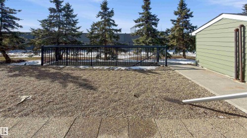 The property features a concrete walkway leading to an exterior building with green siding and a white trim roof - 115 6925 199 Street, Edmonton, AB - Outdoor