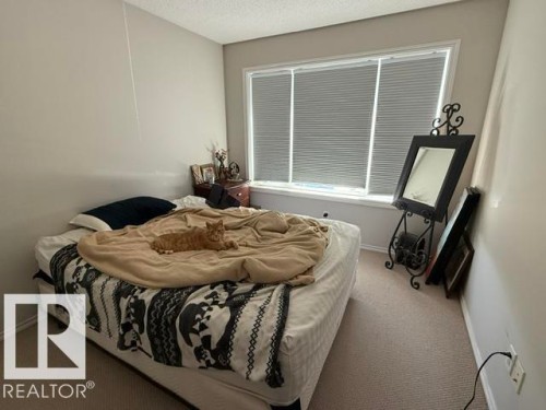This room features light-colored walls, carpeted flooring, and a window with blinds - 21316 95 Avenue, Edmonton, AB - Indoor Photo Showing Bedroom