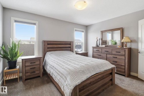 This room features light grey walls, carpeted floors, and a ceiling-mounted light fixture - 430 Watt Boulevard, Edmonton, AB - Indoor Photo Showing Bedroom