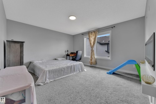 This room features light grey walls and grey carpet, creating a neutral aesthetic - 1452 30 Street, Edmonton, AB - Indoor Photo Showing Bedroom