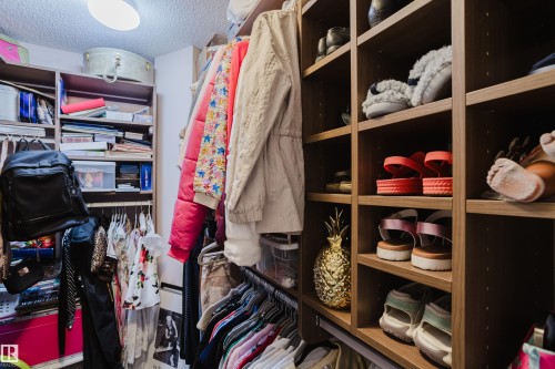 The property features a closet with built-in shelving and hanging rods for storage - 206 10108 125 Street, Edmonton, AB - Indoor With Storage