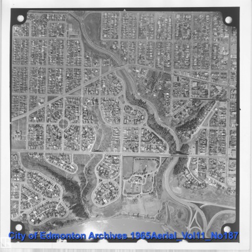 Aerial Photograph. Displaying an urban landscape with residential and commercial infrastructure, and natural features - 206 10108 125 Street, Edmonton, AB - Other