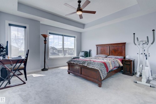 This room features light grey walls and light-colored carpet, providing a neutral palette - 8452 Cushing Crest, Edmonton, AB - Indoor Photo Showing Bedroom