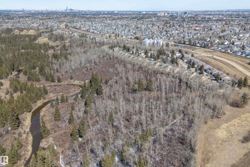 Aerial view of the surrounding area featuring a winding river, dense woodland, and residential properties - 14 920 119 Street, Edmonton, AB - Outdoor With View