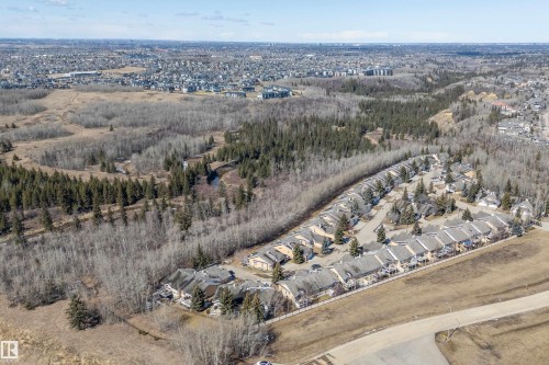 Aerial view showcasing the property within a community of residences, bordered by expansive natural wooded areas - 14 920 119 Street, Edmonton, AB - Outdoor With View