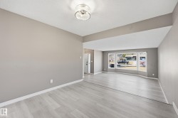 This spacious room features light-colored flooring, neutral wall paint, and a modern ceiling light fixture - 