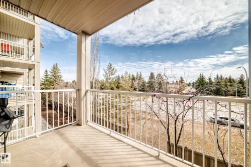 The balcony provides a view of surrounding greenery and a residential street - 317 7511 171 Street, Edmonton, AB - Outdoor With Balcony With Exterior