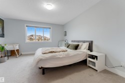 Bedroom featuring light gray walls, white trim, and light-colored carpet flooring - 