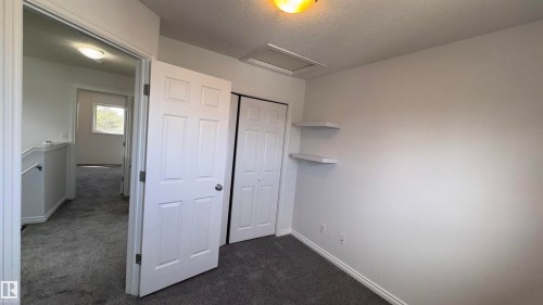 This room features plush grey carpeting, white walls, and a white six-panel door - 10231 163 Street, Edmonton, AB - Indoor Photo Showing Other Room