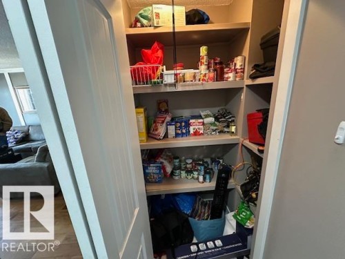 Pantry featuring built-in shelving, providing vertical storage solutions - 86 13435 97 Street, Edmonton, AB - Indoor