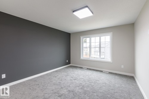 Neutral toned room featuring a single accent wall, carpet flooring, a rectangular window, and a flush-mount ceiling light - 917 Elderberry Landing, Edmonton, AB - Indoor Photo Showing Other Room