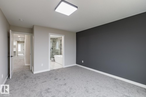 Carpeted room with a dark accent wall and light gray walls - 48 Chartres Close, St. Albert, AB - Indoor Photo Showing Other Room