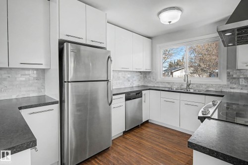 7815 156 Street, Edmonton, AB - Indoor Photo Showing Kitchen With Stainless Steel Kitchen With Double Sink With Upgraded Kitchen