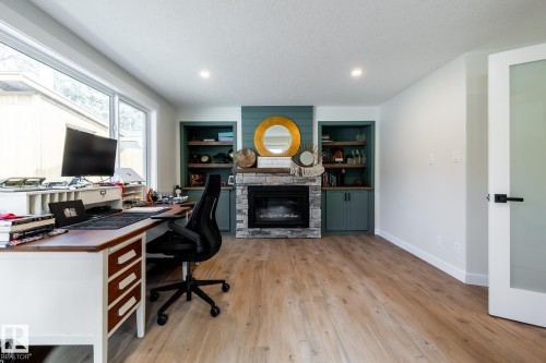 17 Spruce Crescent, St. Albert, AB - Indoor Photo Showing Office With Fireplace