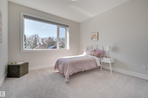 Bright interior space with light-toned walls and plush carpeting - 9741 90 Avenue, Edmonton, AB - Indoor Photo Showing Bedroom
