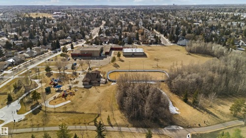 Aerial perspective showcasing a community park with recreational facilities - 5740 172 Street, Edmonton, AB - Outdoor With View