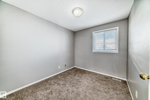 The room features neutral gray walls, brown carpet, and a window with blinds - 8217 182 Street Nw, Edmonton, AB - Indoor Photo Showing Other Room