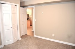Neutral-toned walls complement the plush carpet flooring - 