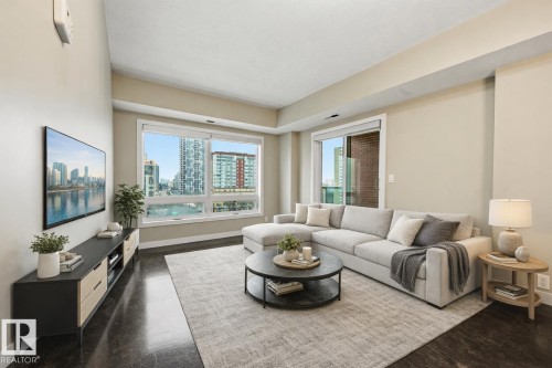 Virtually staged - 805 10055 118 Street, Edmonton, AB - Indoor Photo Showing Living Room