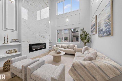 3507 45 Avenue, Beaumont, AB - Indoor Photo Showing Living Room With Fireplace