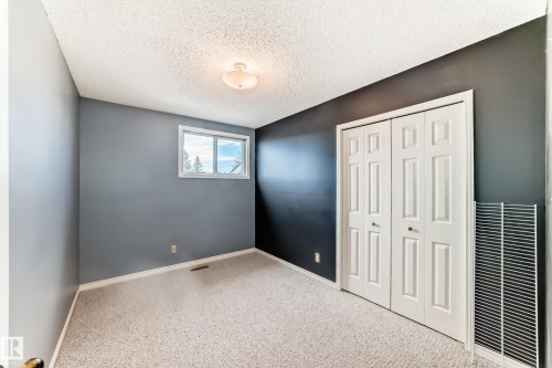 Neutral-toned carpet flooring complementing dark gray walls - 9845 184 Street, Edmonton, AB - Indoor